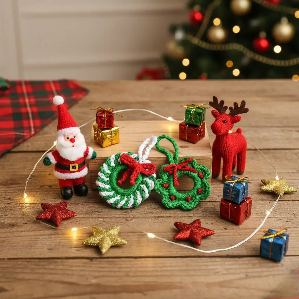 Crochet Swirl Wreath Christmas Ornament | Candy Cane Stripe | Pack of 3 - $5 each | WHOLESALE