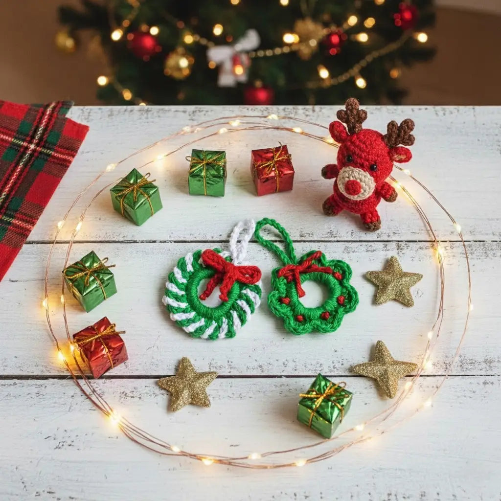 Crochet Swirl Wreath Christmas Ornament | Candy Cane Stripe | Pack of 3 - $5 each | WHOLESALE