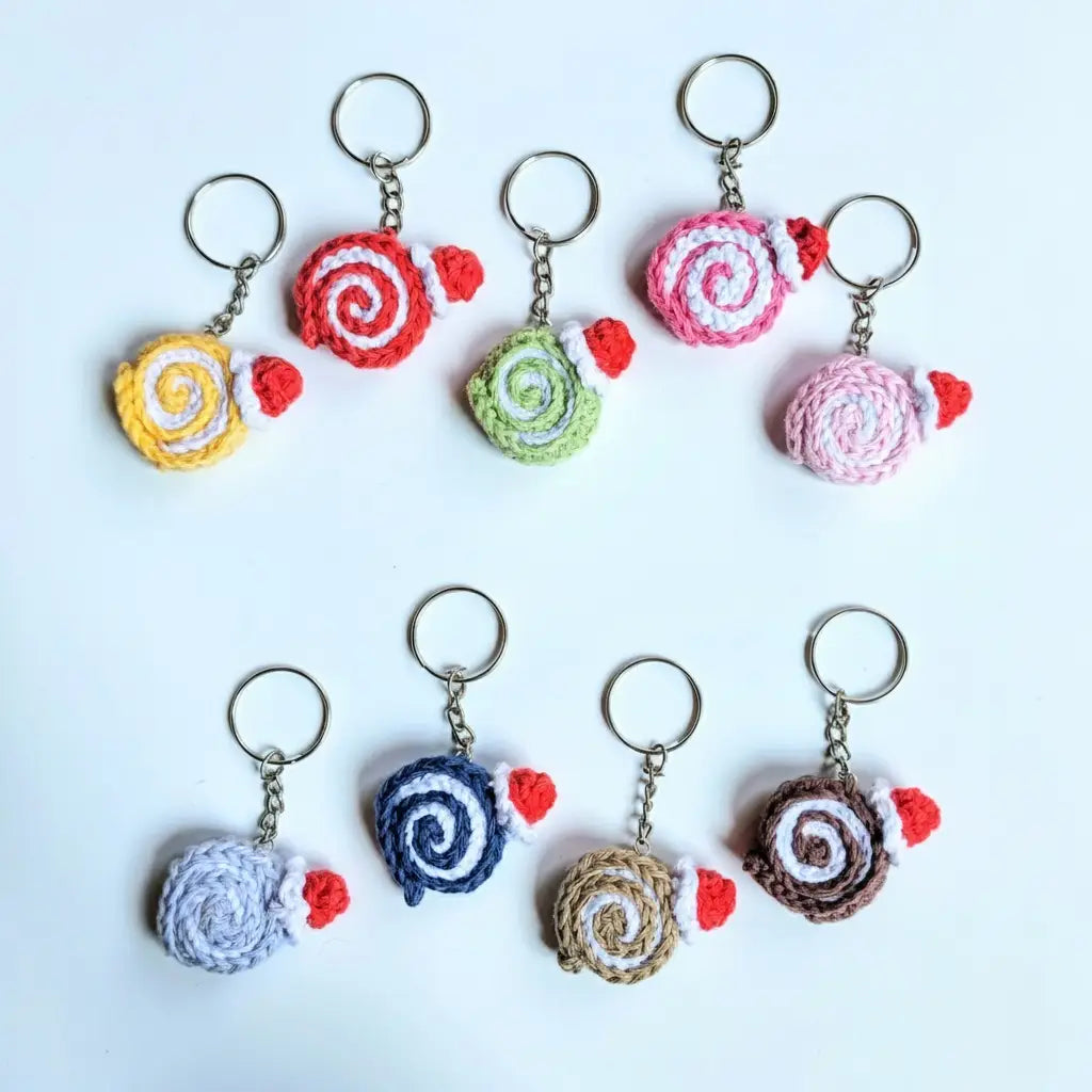 Crochet Swiss Roll Christmas Keychain | Amigurumi Bag Charm - Pack of 9 - $5 each WHOLESALE