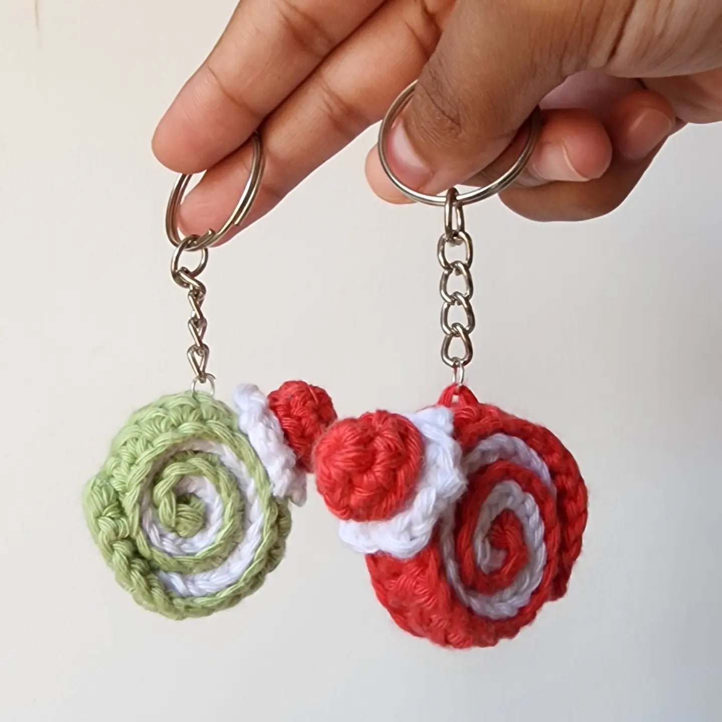 Crochet Swiss Roll Christmas Keychain | Amigurumi Bag Charm - Pack of 9 - $5 each WHOLESALE