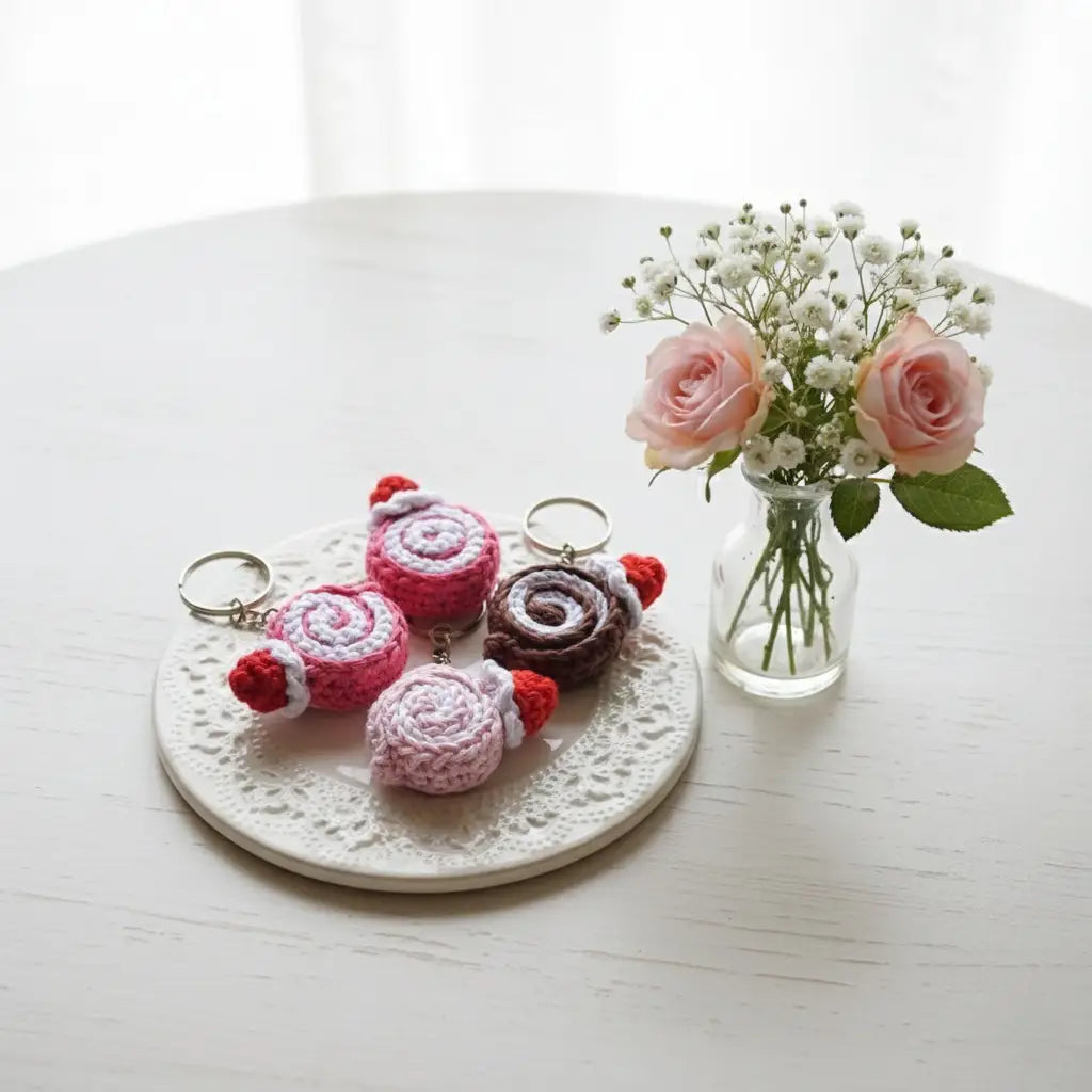 Crochet Swiss Roll Christmas Keychain | Amigurumi Bag Charm - Pack of 9 - $5 each WHOLESALE