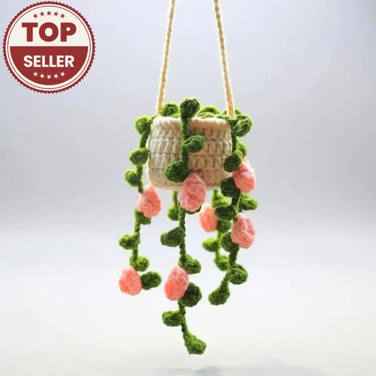 Floral Crochet Car Charm – Hanging Mini Plant Pot – Pack of 3 - $10 each WHOLESALE