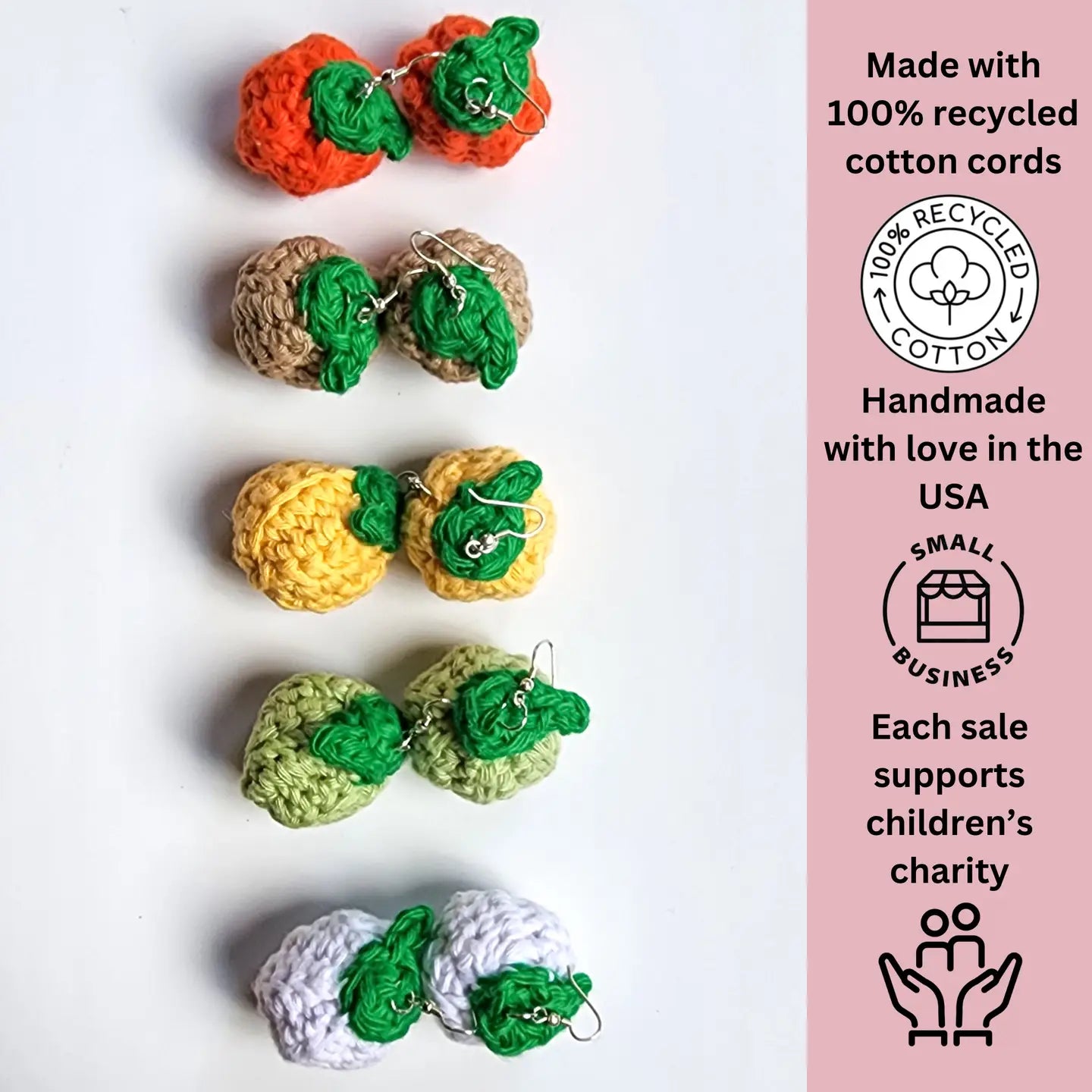 Fruity Charm Earrings | Handmade Crochet Fruit Dangles – Pack of 5 - $5 each WHOLESALE