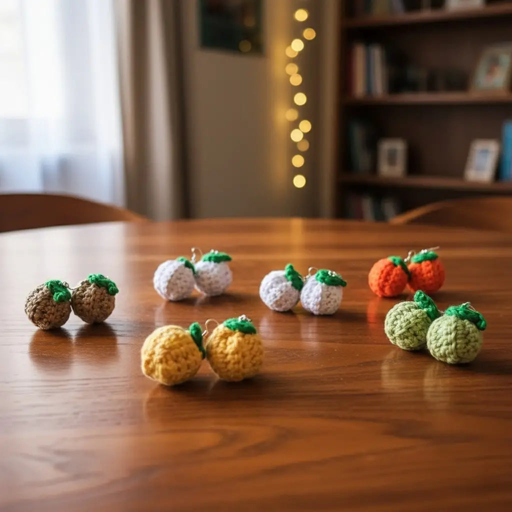 Fruity Charm Earrings | Handmade Crochet Fruit Dangles – Pack of 5 - $5 each WHOLESALE