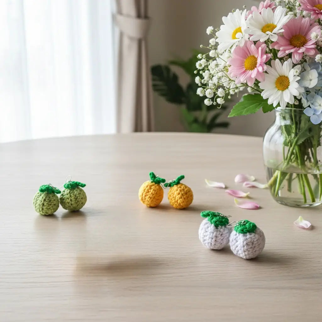 Fruity Charm Earrings | Handmade Crochet Fruit Dangles – Pack of 5 - $5 each WHOLESALE