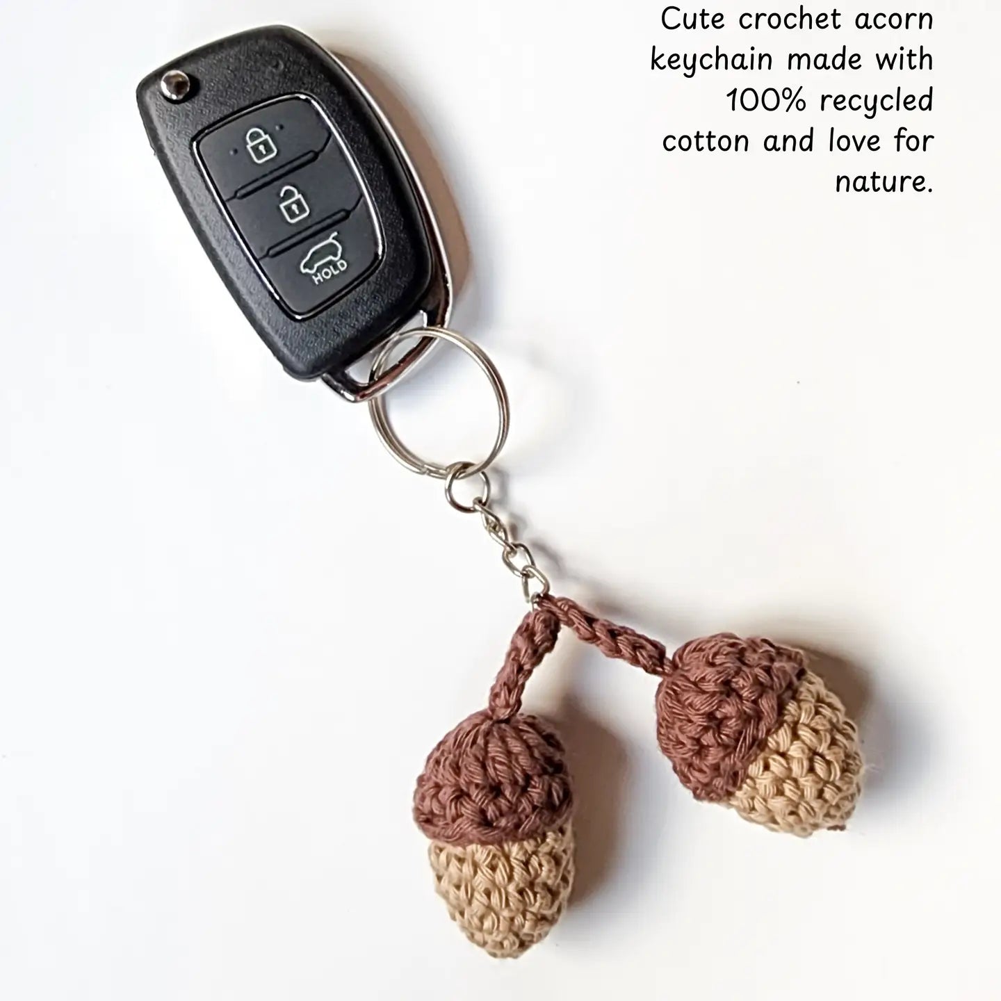 Handmade Acorn Keychain | Eco-Friendly Recycled Cotton | Pack of 5  - $4 each | WHOLESALE