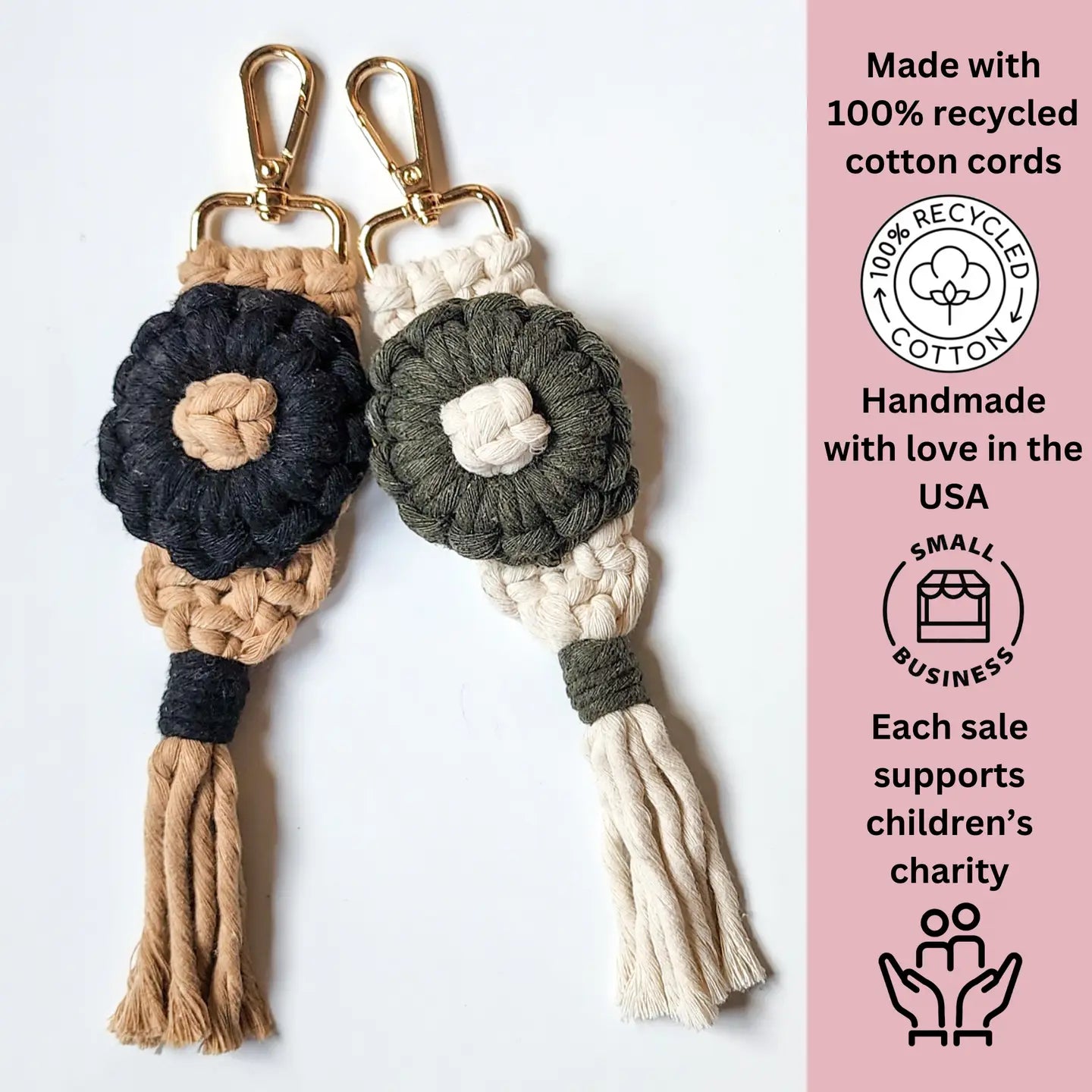 Handmade Flower-Power Keychain | Boho Eco-Friendly Bag Charm | Pack of 5 - $5 each | WHOLESALE