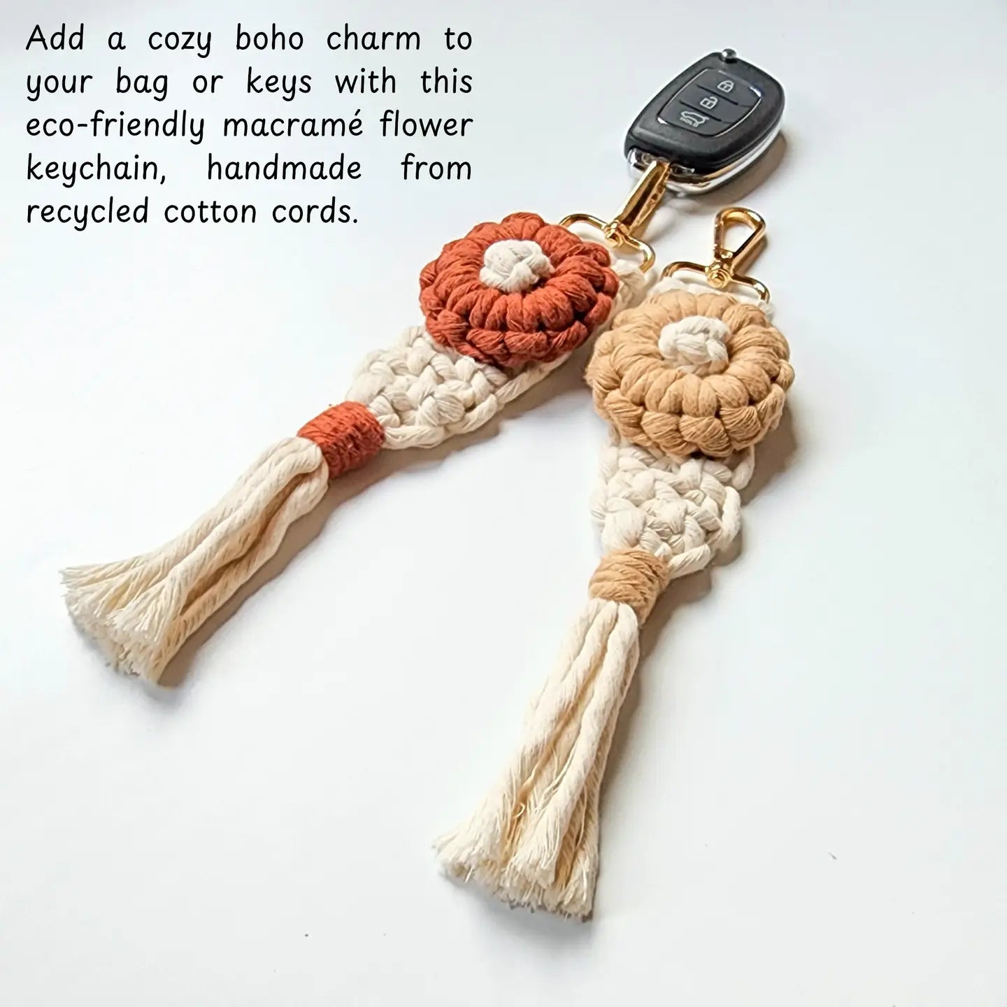 Handmade Flower-Power Keychain | Boho Eco-Friendly Bag Charm | Pack of 5 - $5 each | WHOLESALE