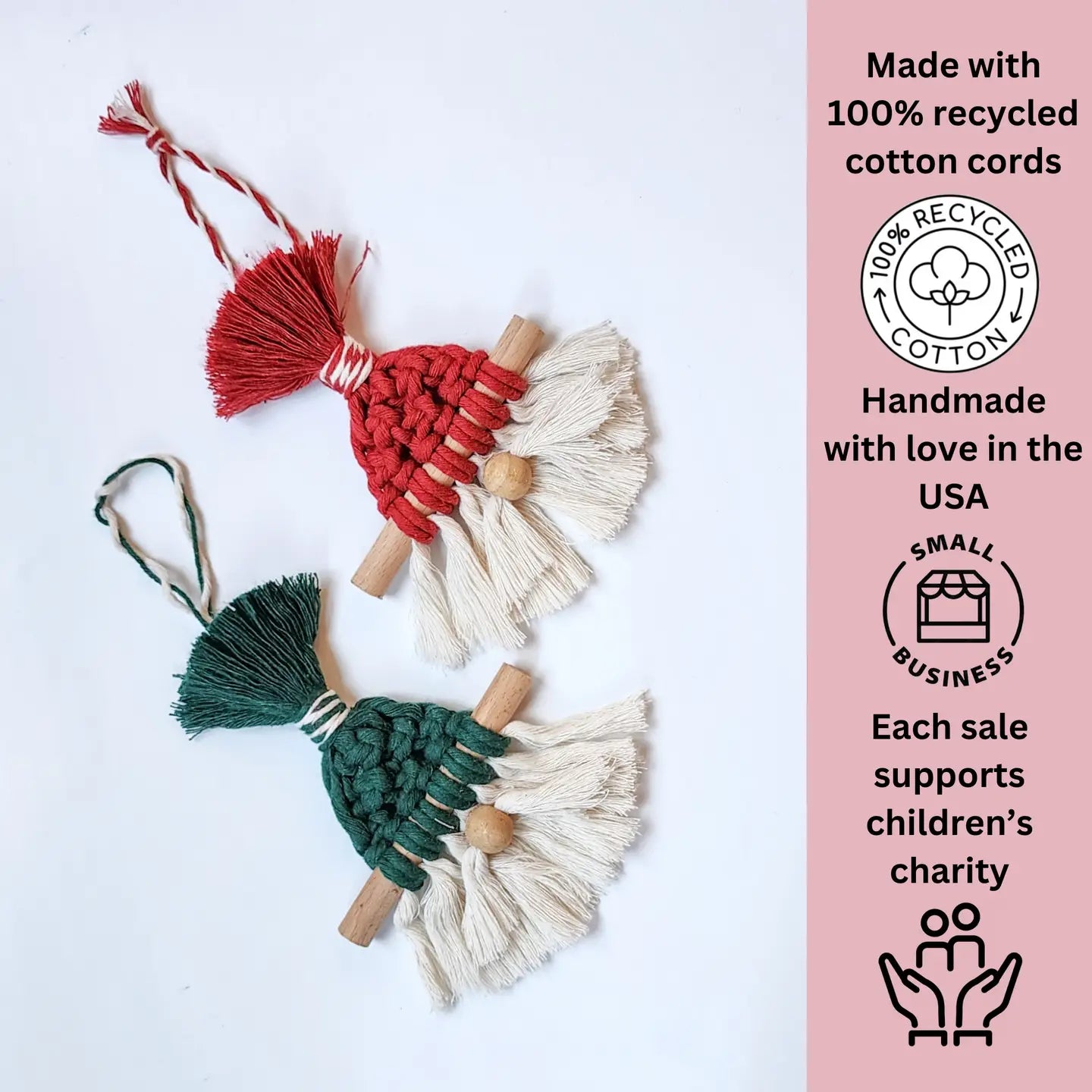 Macrame Gnome Christmas Ornaments | Handmade Holiday Decor - Pack of 2 - $5 each WHOLESALE (Copy)