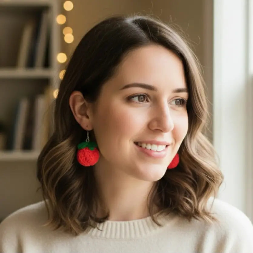 Merry Berry Dangles | Handmade Crochet Holiday Earrings – Pack of 3 - $5 each WHOLESALE