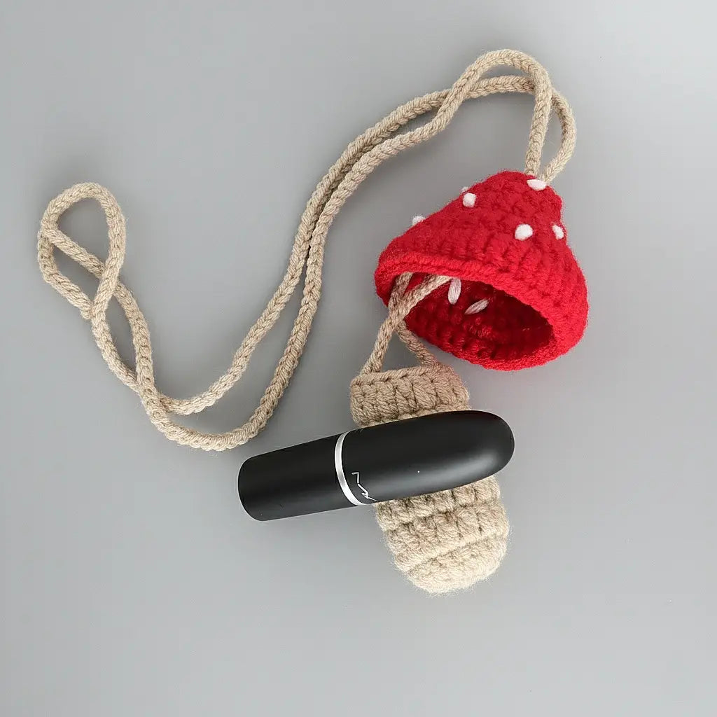 Mushroom Chapstick/Lipstick Holder Bag Charm | Handwoven | Pack of 3 - $5 each | WHOLESALE