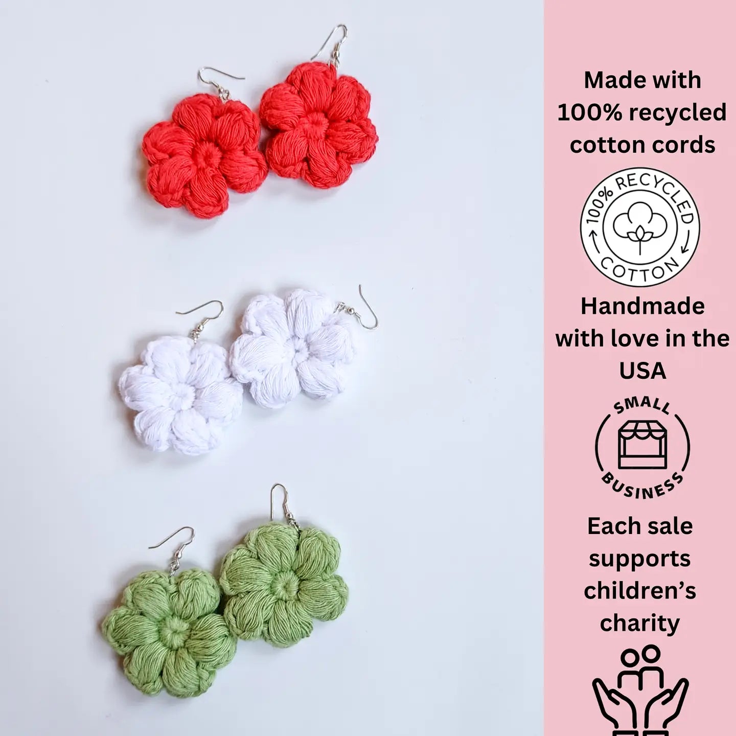 Petal Bloom Earrings | Handmade Crochet Flower Earrings – Pack of 3 - $5 each WHOLESALE