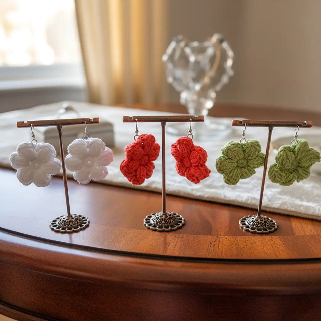 Petal Bloom Earrings | Handmade Crochet Flower Earrings – Pack of 3 - $5 each WHOLESALE