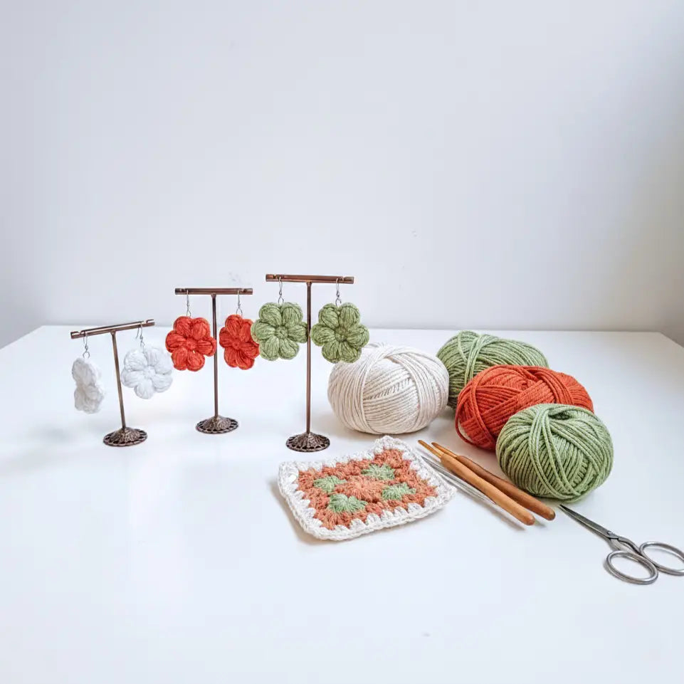 Petal Bloom Earrings | Handmade Crochet Flower Earrings – Pack of 3 - $5 each WHOLESALE