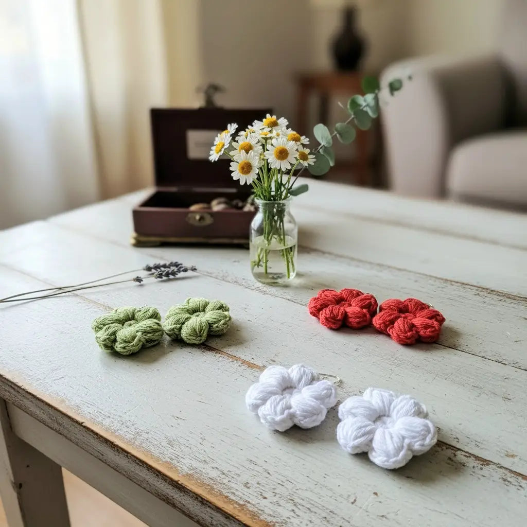 Petal Bloom Earrings | Handmade Crochet Flower Earrings – Pack of 3 - $5 each WHOLESALE