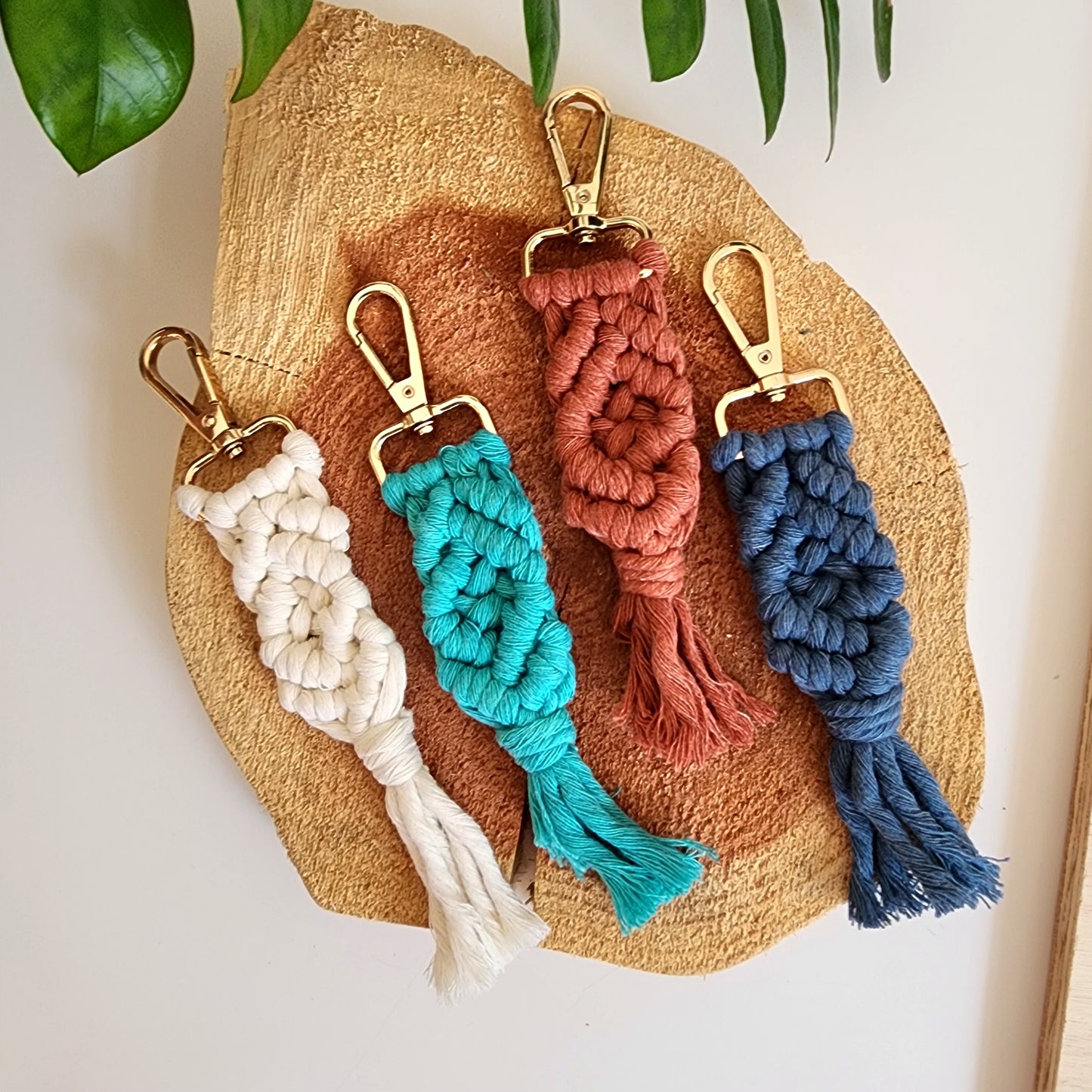 Handmade Macrame Cotton Keychain Charm with Golden Clasp