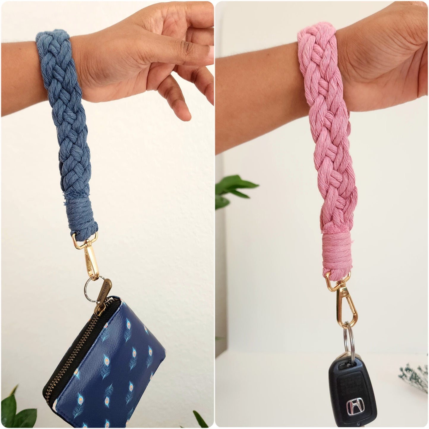 Handmade Braided Wristlet for Keys and Wallets, Cotton Keychain/Lanyard/Fob Holder