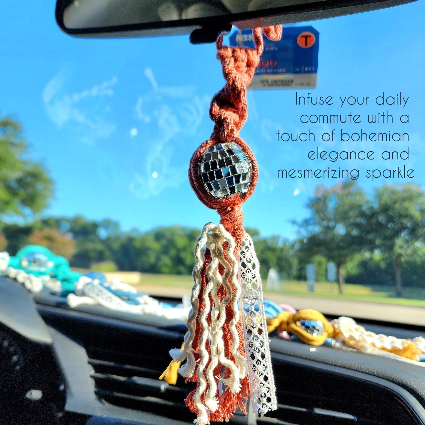 Disco Ball handmade Car Charm, Retro Rearview Mirror Car Accessory