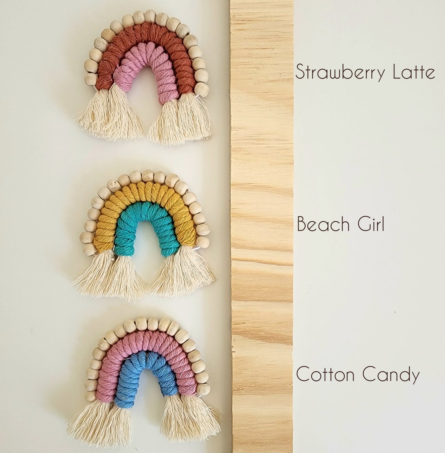 Macrame Rainbow Fridge Magnets with wooden beads for Essential Oil