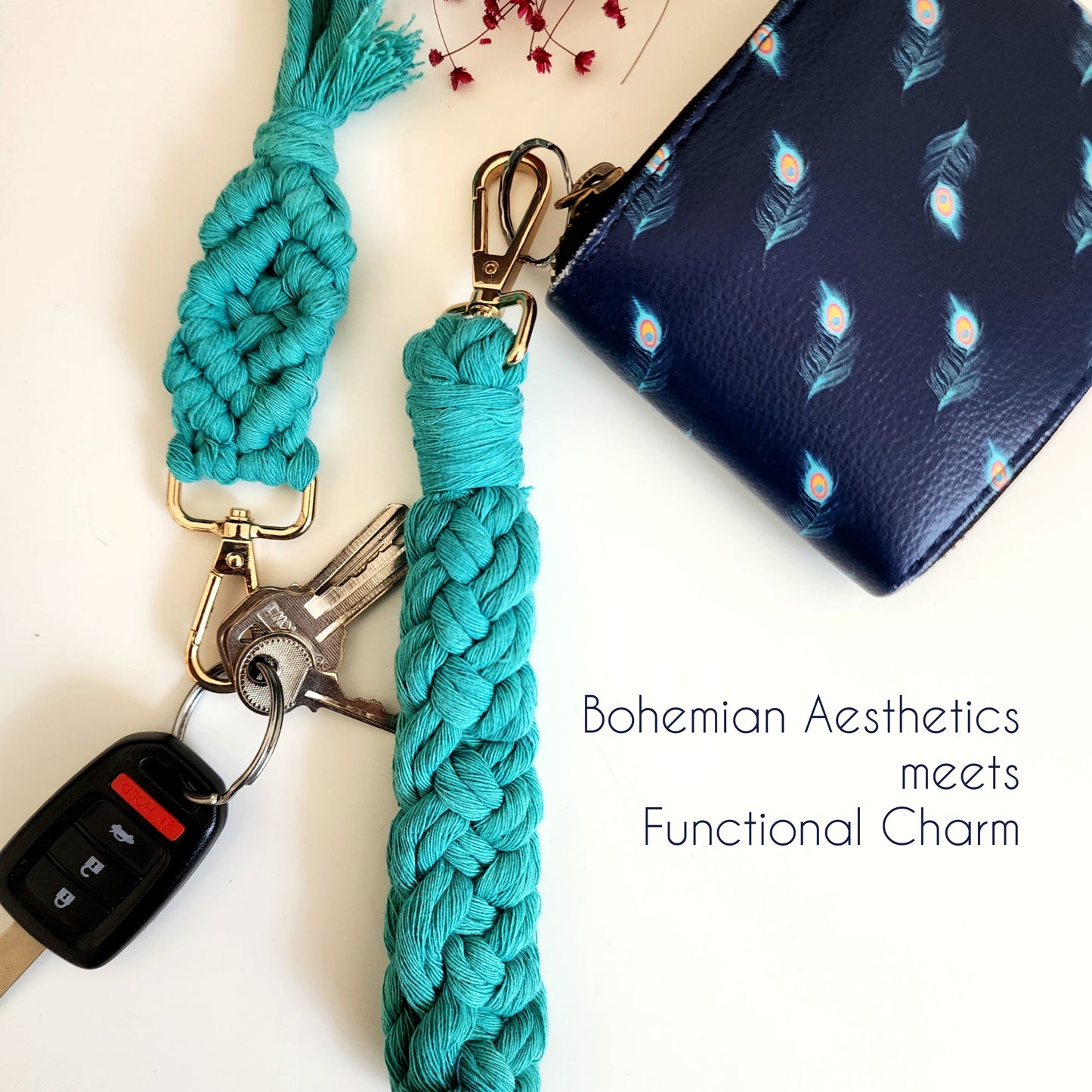 Handmade Macrame Cotton Keychain & Wristlet Set