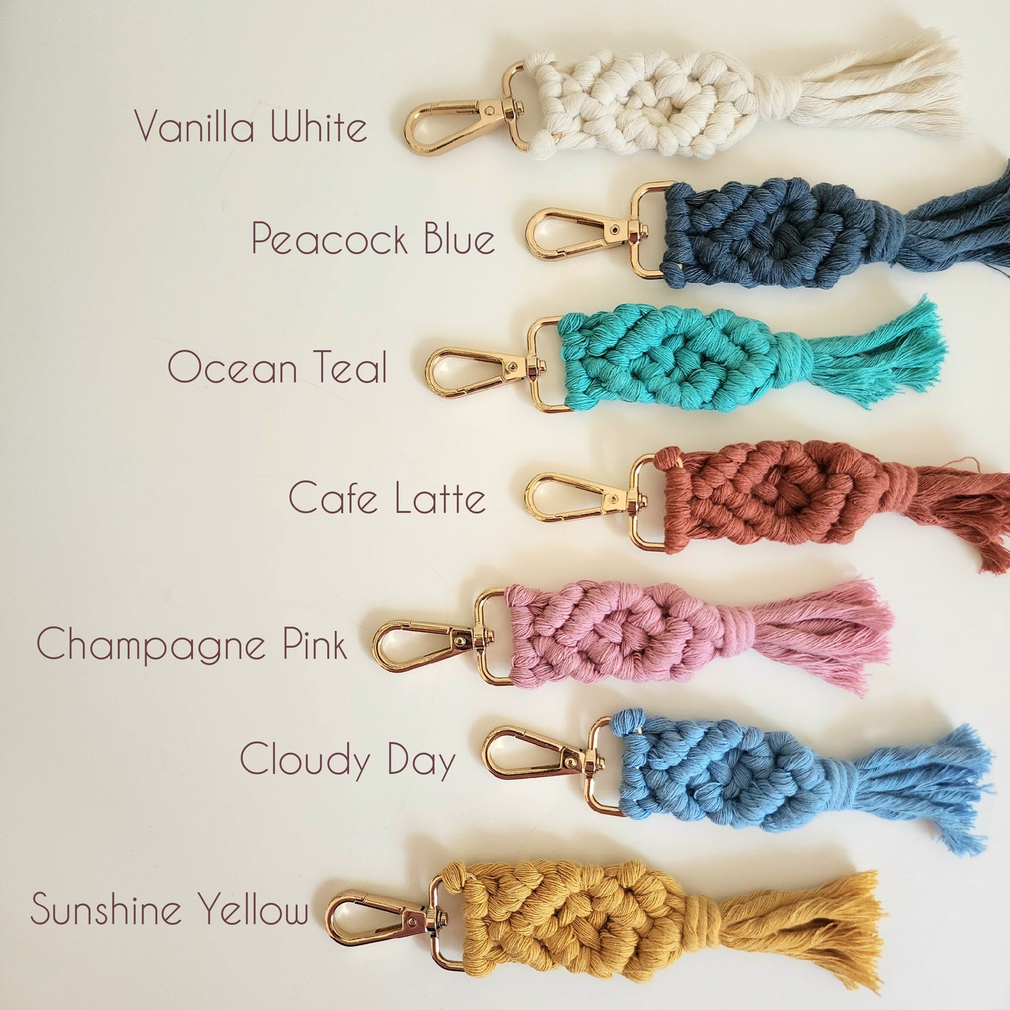 Handmade Macrame Cotton Keychain Charm with Golden Clasp