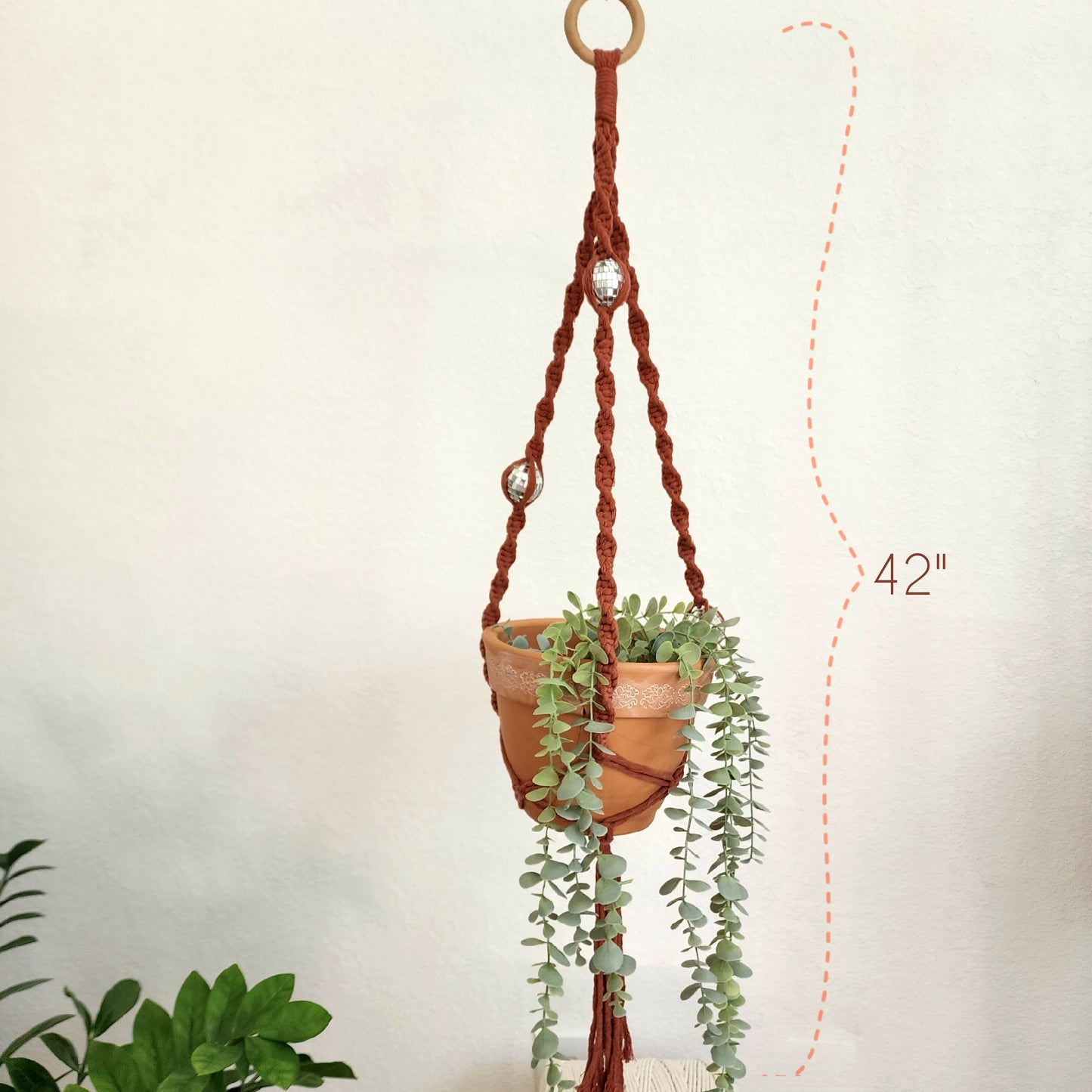 Handmade Macrame Disco Ball Plant Hanger, Retro Planter Holder for Home Décor