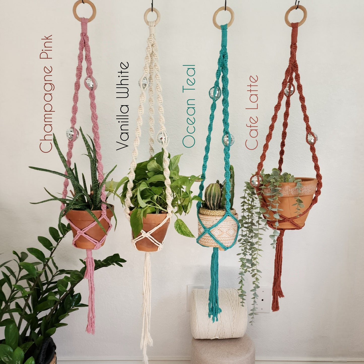 Handmade Macrame Disco Ball Plant Hanger, Retro Planter Holder for Home Décor