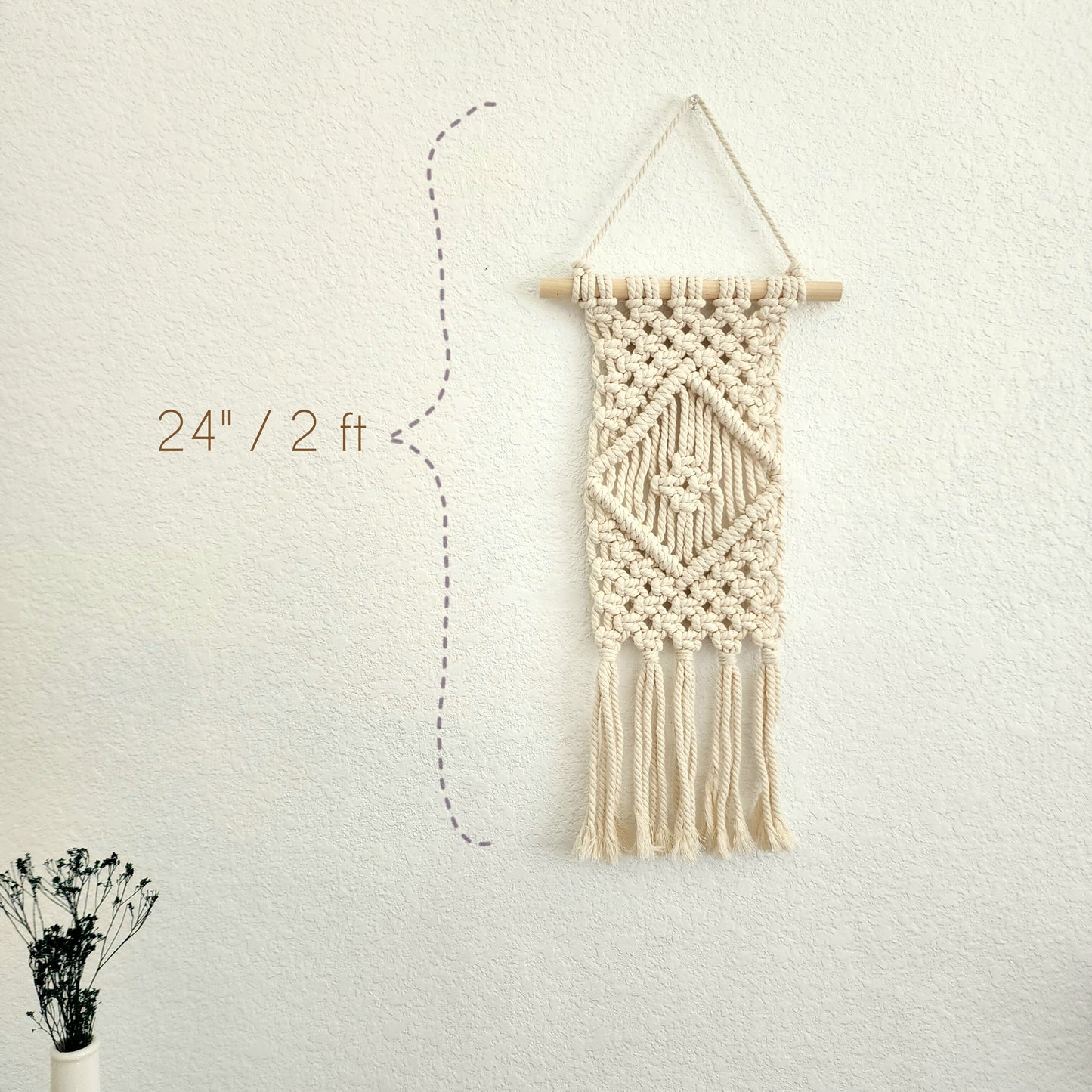 Macrame Wall Hanging with Diamond Pattern, Handmade with Cotton Cords, Eco-friendly Home Décor