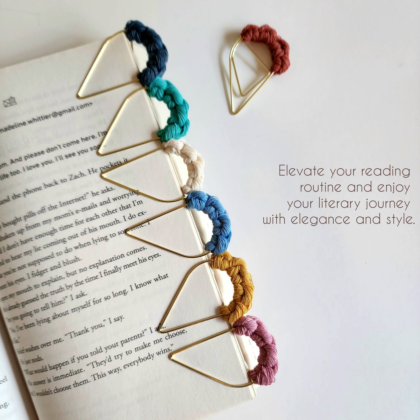 Macrame Minimalist Bookmark Charm, Handmade Book Accessory, Boho Gifts for Booklovers & Readers, Cute and Colorful Bookmarks / Stationery