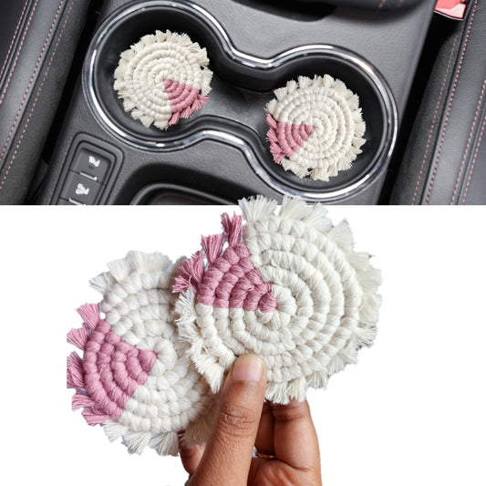 Cotton Car Coasters 2pc | Washable Handmade Macrame Car Accessories for Women