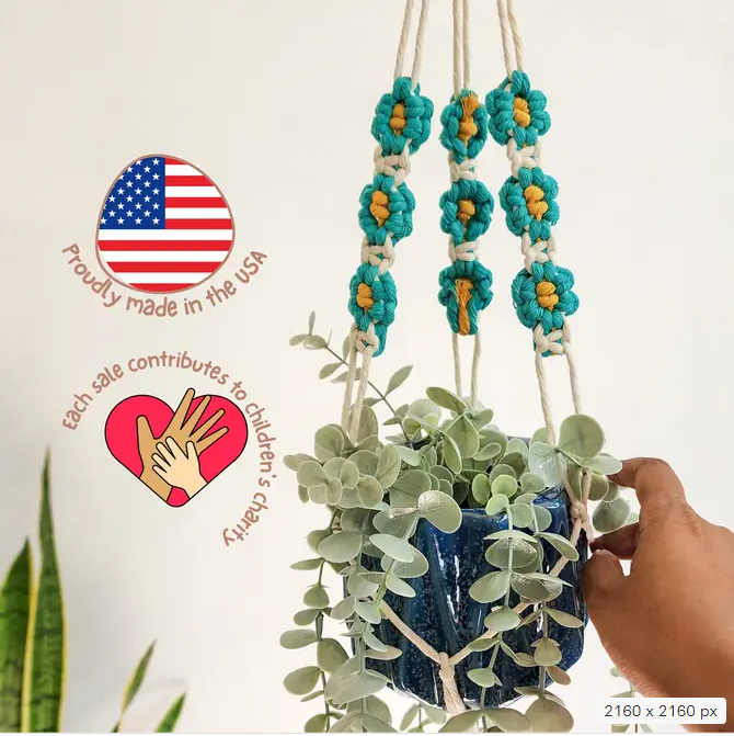 Floral Daisy Plant Hanger, Handmade Macrame Plant Accessory