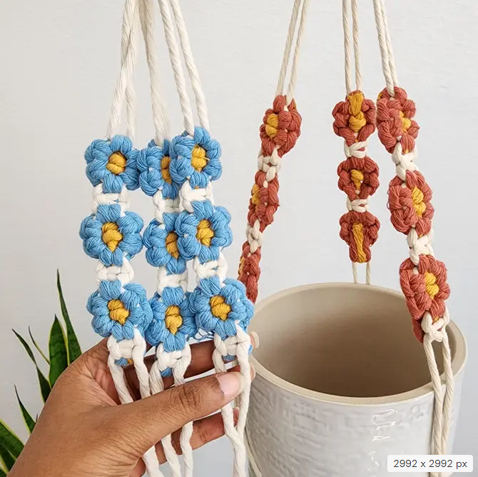 Floral Daisy Plant Hanger, Handmade Macrame Plant Accessory