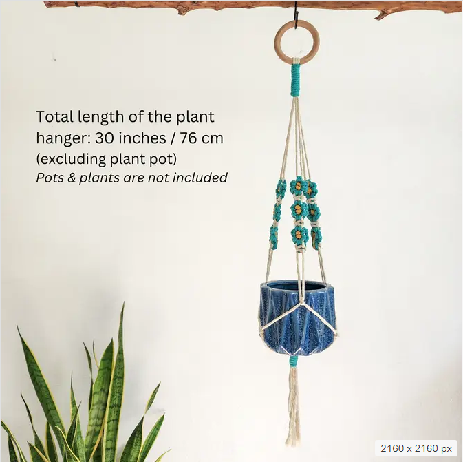 Floral Daisy Plant Hanger, Handmade Macrame Plant Accessory