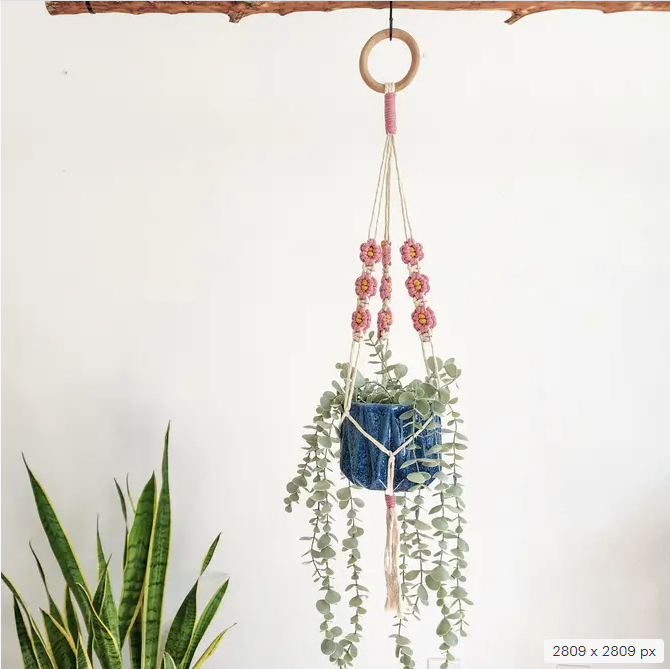 Floral Daisy Plant Hanger, Handmade Macrame Plant Accessory