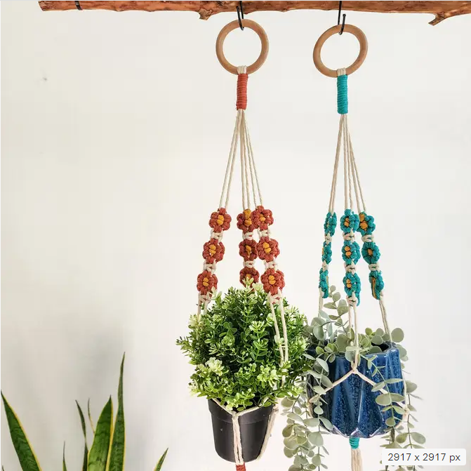 Floral Daisy Plant Hanger, Handmade Macrame Plant Accessory