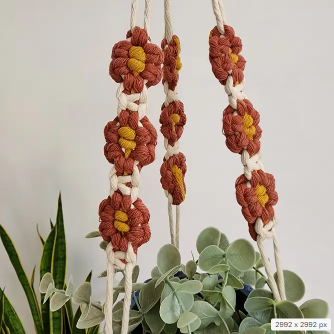 Floral Daisy Plant Hanger, Handmade Macrame Plant Accessory