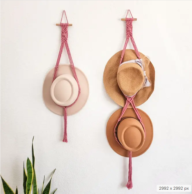 Macrame Hat Hanger, Wall Mounted Hat Display Rack, Handmade Hat Organizer