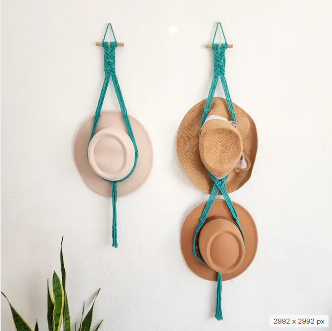 Macrame Hat Hanger, Wall Mounted Hat Display Rack, Handmade Hat Organizer