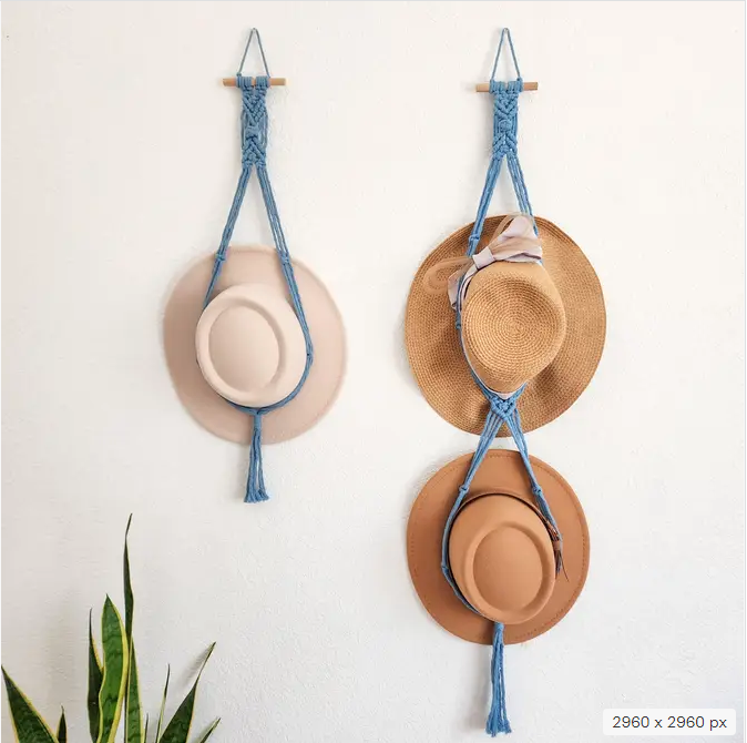 Macrame Hat Hanger, Wall Mounted Hat Display Rack, Handmade Hat Organizer