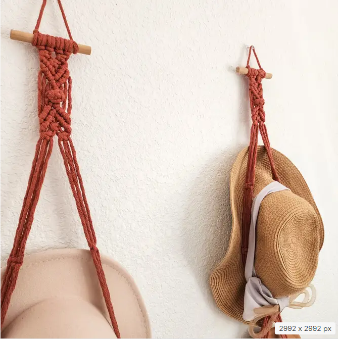 Macrame Hat Hanger, Wall Mounted Hat Display Rack, Handmade Hat Organizer