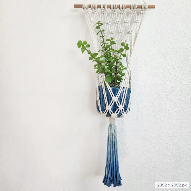 Handmade and Dip-Dyed Macrame Plant Hanger, Handwoven Ombre Colored Plant Hanging with Tassels, Sustainable Cotton Cords, Gift for Plant Mom