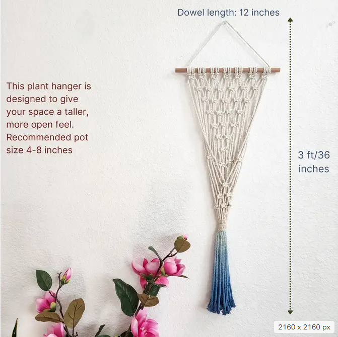 Handmade and Dip-Dyed Macrame Plant Hanger, Handwoven Ombre Colored Plant Hanging with Tassels, Sustainable Cotton Cords, Gift for Plant Mom