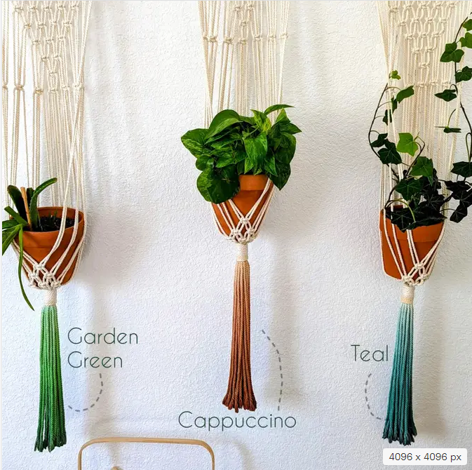 Handmade and Dip-Dyed Macrame Plant Hanger, Handwoven Ombre Colored Plant Hanging with Tassels, Sustainable Cotton Cords, Gift for Plant Mom