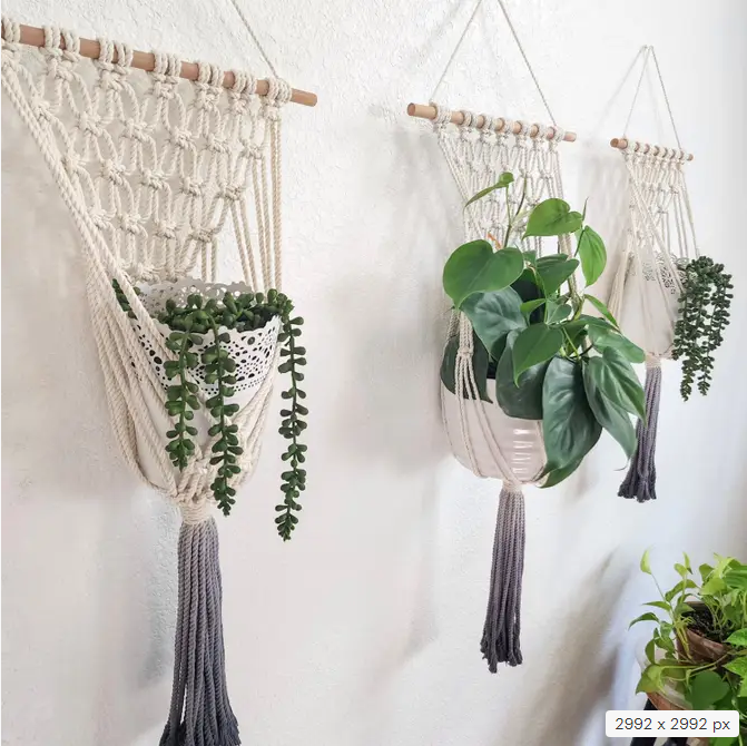 Handmade and Dip-Dyed Macrame Plant Hanger, Handwoven Ombre Colored Plant Hanging with Tassels, Sustainable Cotton Cords, Gift for Plant Mom