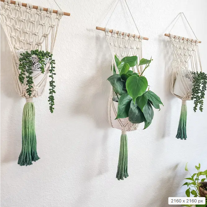 Handmade and Dip-Dyed Macrame Plant Hanger, Handwoven Ombre Colored Plant Hanging with Tassels, Sustainable Cotton Cords, Gift for Plant Mom