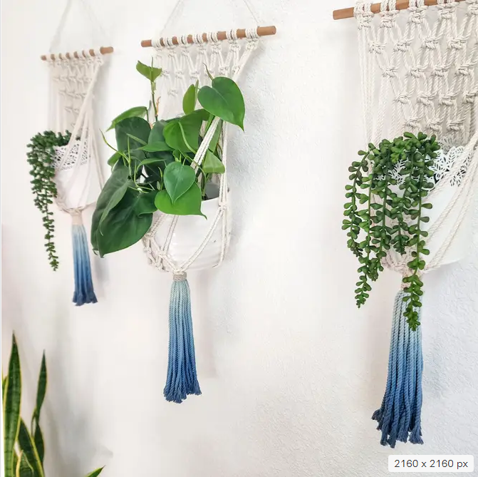 Handmade and Dip-Dyed Macrame Plant Hanger, Handwoven Ombre Colored Plant Hanging with Tassels, Sustainable Cotton Cords, Gift for Plant Mom