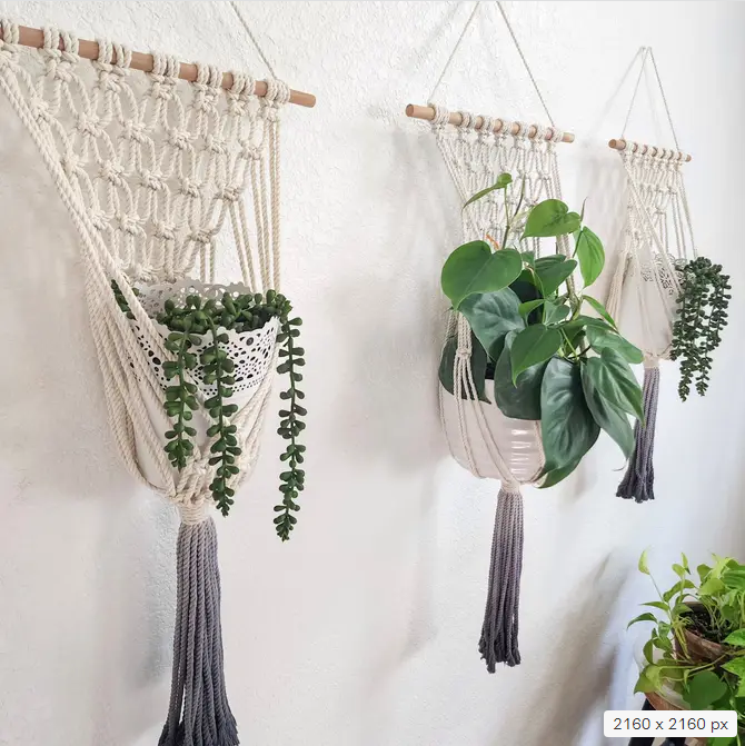 Handmade and Dip-Dyed Macrame Plant Hanger, Handwoven Ombre Colored Plant Hanging with Tassels, Sustainable Cotton Cords, Gift for Plant Mom