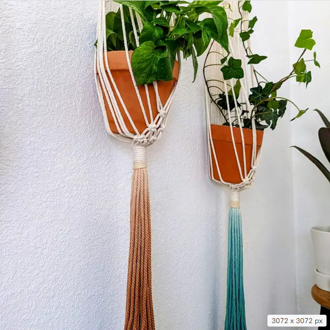 Handmade and Dip-Dyed Macrame Plant Hanger, Handwoven Ombre Colored Plant Hanging with Tassels, Sustainable Cotton Cords, Gift for Plant Mom