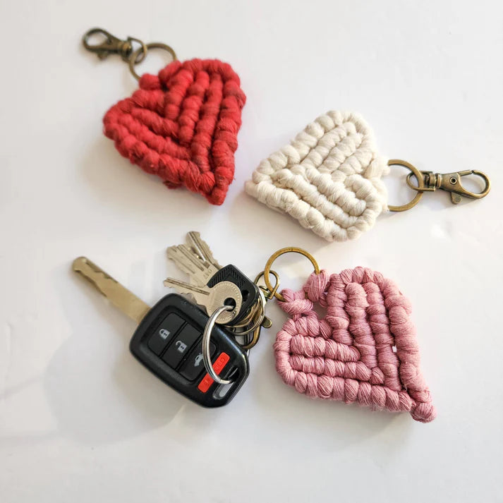 Handmade Boho Macrame Heart Keychain – Valentine's Day Gift