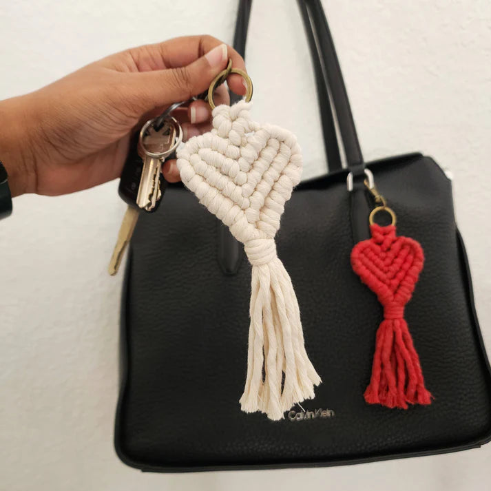 Handwoven Heart Keychain, Boho Macrame– Valentine's Day Gift